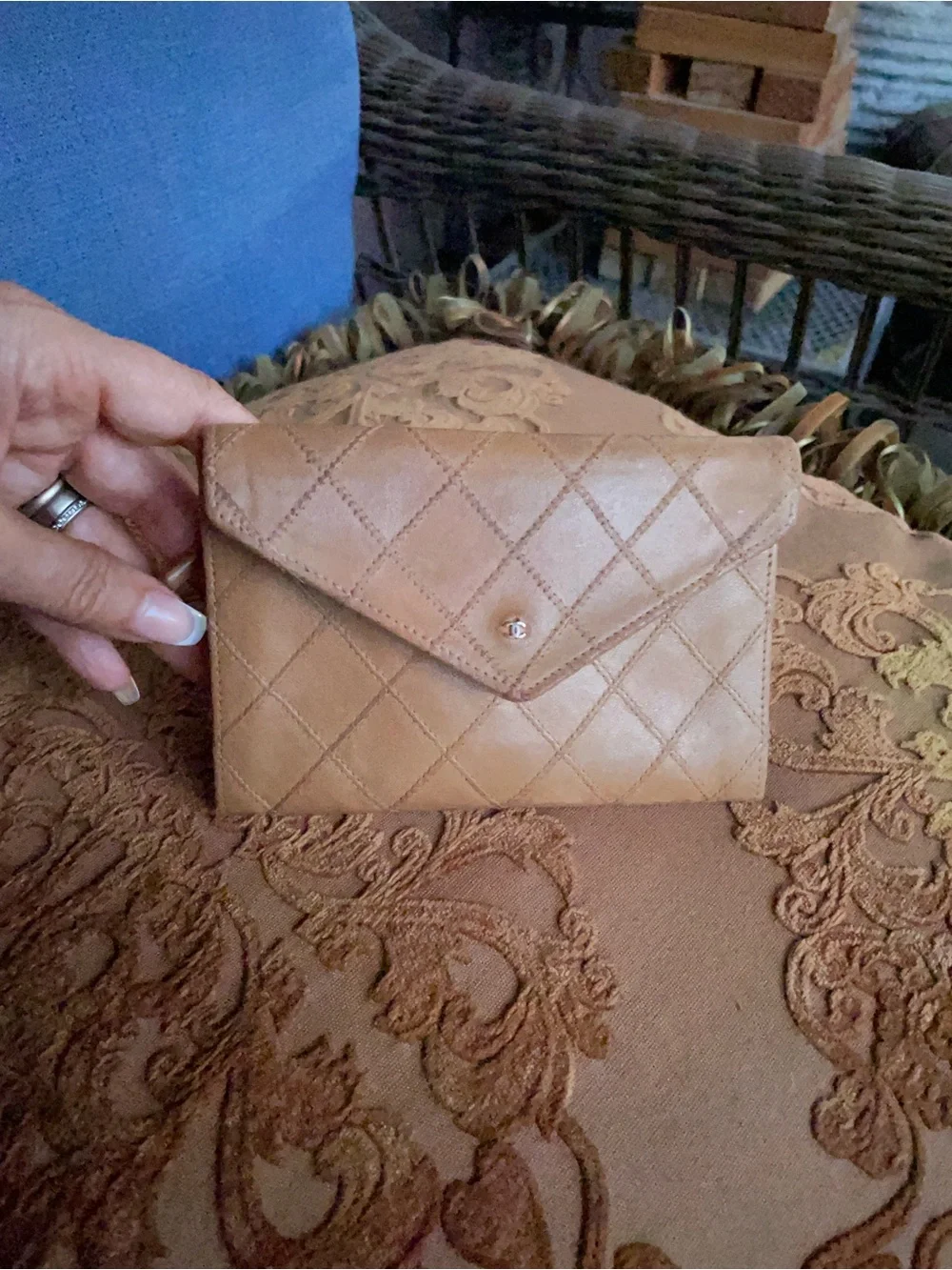 CHANEL Quilted Envelope Wallet - Tan